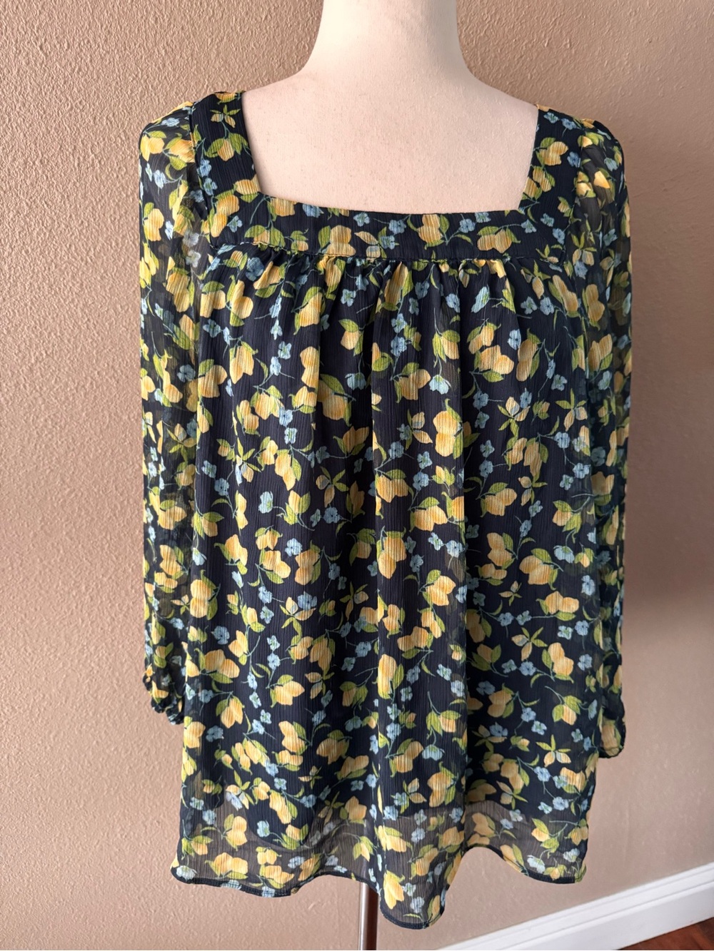 Yellow Floral Square-Neck Blouse